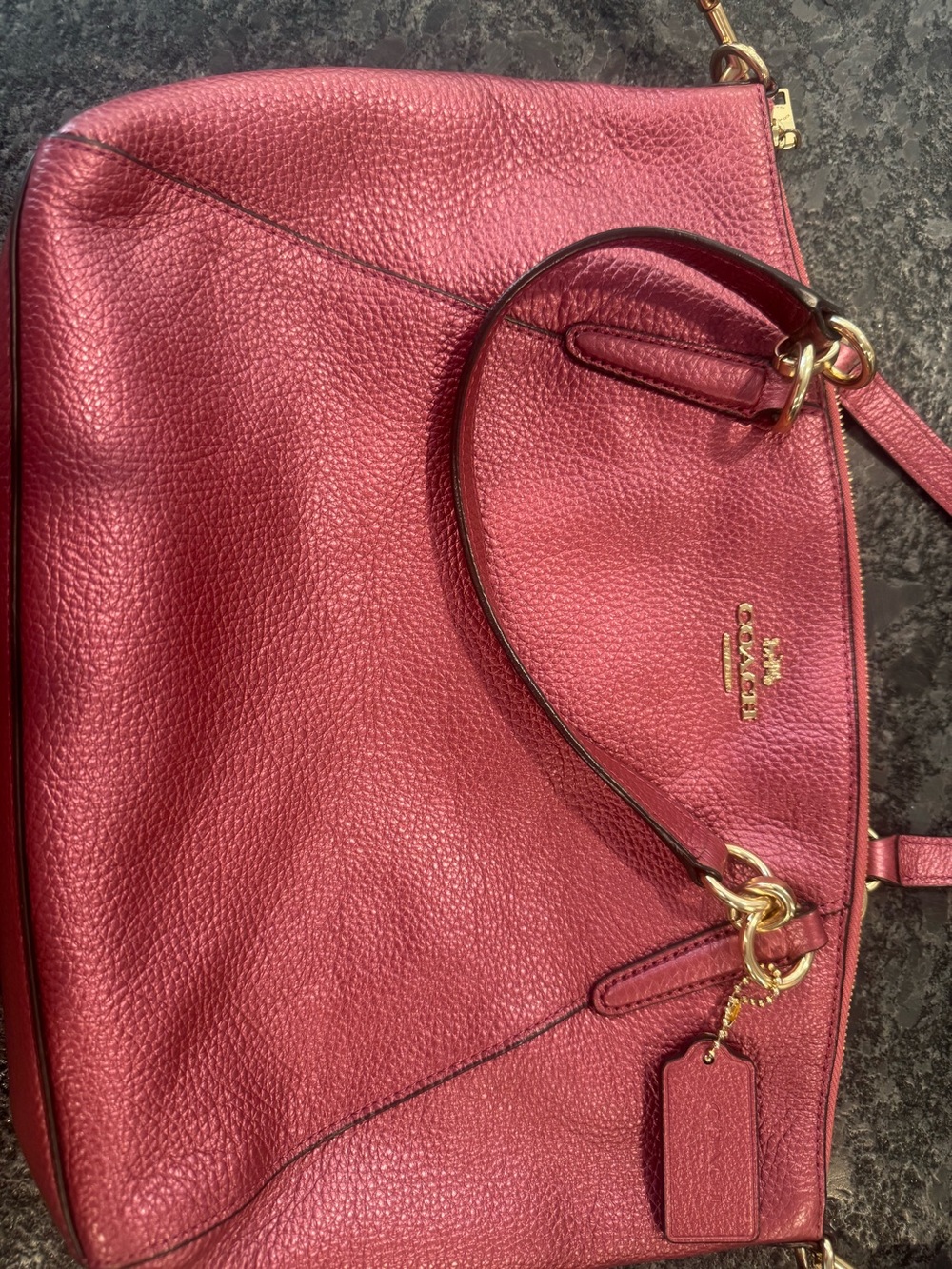 Coach Pebbled Leather Shoulder Bag - metallic Raspberry with Gold Hardware